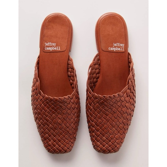 New Jeffrey Campbell Interweave Kitten Heel Woven Mule Sandal Shoes Brown 10 - Picture 1 of 15
